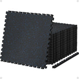 AIRHOP 0.79in Thick 48 Sq Ft Exercise Equipment Mats, 12 Tiles Upgraded Rubber Top with High Density EVA Foam, Large Interlocking Puzzle Gym Flooring for Home Gym, Heavy Weight Workout,Black & Blue