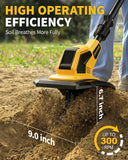 21V Cordless Tiller Cultivator, Battery Powered Tiller for Gardening with 2 x 3.0Ah Batteries & Charger, 9" Width, 6.7" Depth, Lightweight Rototiller for Raised Beds and Soil Preparation