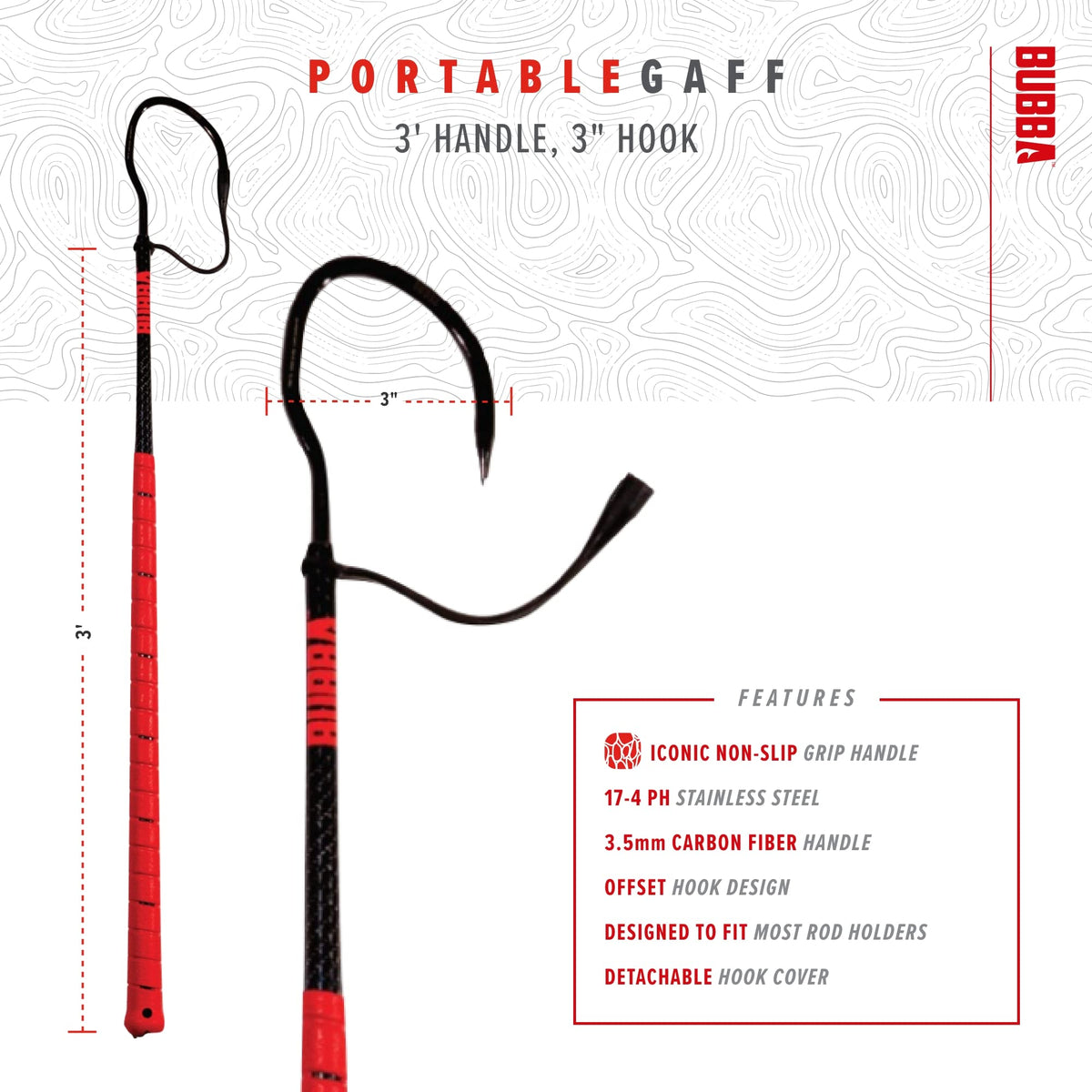 BUBBA Portable Gaff with Stainless Steel Offset Hook, Non-Slip Grip Ha ...