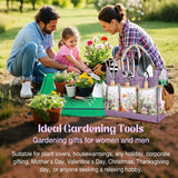 Gardening Tools Set 9-Piece Heavy-Duty Gardening Hand Tools with Floral Tote Bag and Repotting Mat
