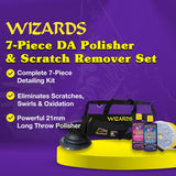 Wizards Buffing Kits DA Polisher Scratch and Swirl Remover Kit with Big Throw Polisher - 7 Piece Car Detailing Kit with Car Polish and Buffing Compound - Car Buffer for Car Detailing Supplies