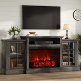 LUXOAK 70" Farmhouse TV Stand with 28" Fireplace, Rustic Black