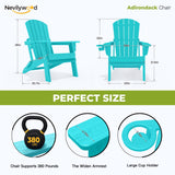 nevilywood Folding Adirondack Chairs Set of 4, HDPE Cup Holders, Aruba Blue