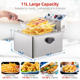 PULLAFUN Commercial Deep Fryer Countertop Stainless Steel 11L Electric Deep Fryer with Temperature Control Single Large Tank French Fries Restaurant Home Kitchen