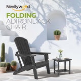 nevilywood Folding Adirondack Chairs Set of 4, HDPE Cup Holders, Black