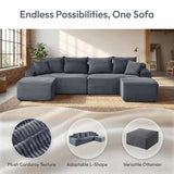 115" Boneless Couch for Living Room, U-Shaped Sectional Cloud Sofa-Grey
