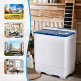 Giantex Washing Machine Semi-automatic, Twin Tub Washer with Spin Dryer, 26lbs Capacity, Built-in Drain Pump, Portable Laundry Washer, Compact Washing Machine for Apartment, Dorm and RV (White+Blue)