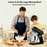 Camic 8.45 QT All Metal Stand Mixer,10 Speed Large Capacity Kitchen Mixer with Digital Timer & Tilt-Head, Electric Mixer with Whisk Dough Hook Mixing Beater (BLack)