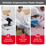 Rubbermaid 68 Quart Under the Bed Low Profile Storage Boxes with Dual Hinged Lids and Easy Rolling Caster Wheels, Clear, 2 Pack