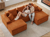 Living&Giving 101" U-Shaped Cloud Sectional Couch for Living Room, Cloud Boneless Couch-No Assembly with Reversible Chaise, Customizable 3-Seat Modular Sectional Sofa with 2 Ottoman, Orange
