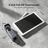 Wireless Dual‑Lens Video Doorbell with 8" Touchscreen Monitor,WiFi Dual‑Cam Door Phone Intercom System,Head‑to‑Toe View,Motion Detection,2‑Way Audio,Night Vision,Local Storage No Monthly Fee,Tuya APP