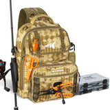 KastKing BaitSpace Fishing Tackle Bag, Water-resistant Tackle Storage with 2 Black Camo Tackle Boxes & Detachable Soft Bait Binder, Adjustable Backpack for Bank, Wading, & Boat Fishing