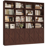 FACBOTALL 72.8" Large Bookshelf, Farmhouse Bookshelf with 8 Doors, Cherry