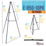 66" High Showroom Black Aluminum Display Easel and Presentation Stand (Pack of 10) - Large Adjustable Height U.S. Art Supply