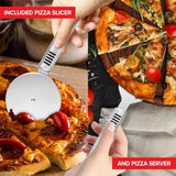 Essential Pizza Oven Accessories Kit, Wooden Handle Brush with 36 Stainless Steel Heads, Heat Proof Bristles, Slicer and Server, Fits Gozney and Blackstone Ovens