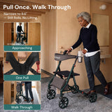 StepPilot Zero Wobble Rollator Walker with Seat for Seniors, 350lb Capacity, 18" Extra Wide Seat, 8" Wheels & Dual Brake, One-Hand Folds to 9.6", 7-Level Handle Adjustable, Cup Holder & Cane Clip