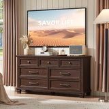 SAVOR LIFE Farmhouse 7 Drawer Dresser for Bedroom, 54” Wood Dresser for Closet, Large Rustic Wooden Dressers, Chest of Drawers for Bedroom, Hallway, Entryway, Walnut