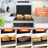Yingyunvo Commercial Panini Press Grill 2200W Countertop Electric Sandwich Maker with Adjustable Temp Control, Nonstick Coating, Grooved Plates Grill, for Burgers Steaks Panini