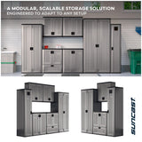 Suncast Tall Storage Cabinet for Garage Organization - 72" Freestanding Utility Closet with Shelving for Garden Supplies, Paint Cans & Outdoor Tools, Multi-Wall Resin Construction, Platinum
