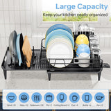 TOOLF Large Dish Drying Rack, Expandable Dish Rack for Kitchen Counter, Multifunctional Dish Drainer, Organization and Storage Essentials with Cup & Cutlery Holders, 16.7"-26.8" L x 12.6" W, Black