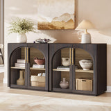 MorganBrig Buffet Cabinet with Glass Doors, 63'' W Arched Display Credenza