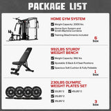 JELENS HM01 Home Gym System, 150LB Weight Stack Smith Machine with LAT Pull-Down & Leg Press, All-in-One Strength Training Equipment, Workout Station for Workout (Black, 230LBS Black Weights Package)