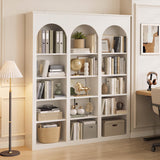 MapleGrace 71" Triple Arched Bookcase, Tall Bookshelf with Shelves, White