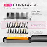 TYMO Ring Plus Ionic Hair Straightener Brush - Straightening Comb with Negative Ions for Women, Titanium Coating, 9 Temp Settings & LED Display, Dual Voltage, Professional Styling Tools