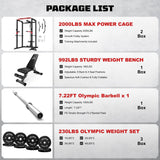 JELENS Power Cage, 2000LBS Multi-Function S11 Power Rack with LAT Pulldown, Squat Rack with More Training Attachments (230LB Black Weights Package)