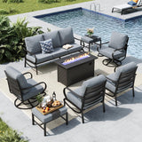 MFSTUDIO 8 Piece Metal Patio Furniture Set with Fire Pit Table, Gray