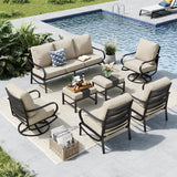 MFSTUDIO 7 Piece Metal Patio Furniture Set with Beige Cushion