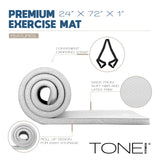 Tone Fitness Premium Extra Thick 1-Inch High Density Exercise Mat with Carry Strap – Non-Slip Workout, Pilates, and Yoga Mat for Home Gym - Color Gray - Diamond Pattern