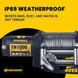 Novawinch TH1000 Electric Hoist 1000 lb - 12V DC Power Hoist with Mechanical Brake - Cable Hoist with Plug in Remote Control - Vertical or Horizontal Mount Lifting System for Material Handling