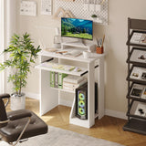 30" Small Computer Desk with Keyboard Tray Monitor Stand, Study Writing Desk with Storage Shelves