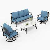 MIXPATIO 4-Piece Wrought Iron Patio Conversation Set, Swivel Chairs