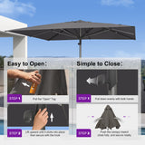 PURPLE LEAF Market Umbrella 11' x 11' Hotel Resort Semi Auto Lift, Grey