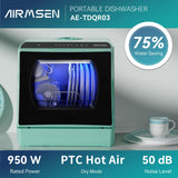 AIRMSEN Portable Countertop Dishwashers, 5 Washing Programs Mini Dishwashers with 5 L Built-in Water Tank and Double-layered Glass Door, No Hookup Needed for Home, Apartments & RVs