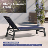 PURPLE LEAF Patio Lounge Chairs Set of 2 with Wheels, Adjustable, Navy Blue
