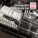 Knife Set, Astercook 21 Pieces Knife Sets for Kitchen with Block, Dishwasher Safe Kitchen Knife Set with Built-in Sharpener, German Stainless Steel Black Knife Block Set Mothers Day Gifts
