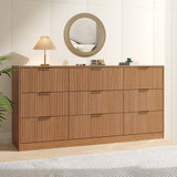 NOVAMAISON Fluted Dresser for Bedroom with 9 Drawer, 63” Wide Wooden Dresser Mid Century Chest of Drawers with Handle, Dressers TV Stand Storage Organizer for Bedroom, Living Room, Natural Wood
