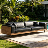 NessCarsti Outdoor Patio Sofa 4 Person 106.3" PU Leather Couch,Black