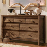 AMBERHAUS 7 Drawers Dresser with Beveled Panel, Farmhouse Chest of Dressers for Bedroom, Wood Dresser TV Stand, Drawer Organizer for Bedroom, Living Room, Hallway, Walnut