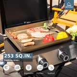 MFSTUDIO Small Portable Propane Griddle, 2 In 1 Gas BBQ Travel Grill with Foldable Stand, Compact and Light Countertop Grills with 2 Burners