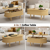 Fluted Lift Top Coffee Table, Oval MDF Center Table with Hidden Compartment