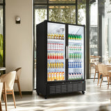 BODEGACOOLER Commercial Merchandiser Refrigerator, 36.8 Cu.Ft Upright Display Beverage Cooler, 2 Glass Door Display Refrigerator (Black)