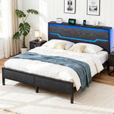 Homkdom King Size Bed Frame with LED Lights & Charging Station, King Bed Frame and Headboard,13" Under Bed Storage, Noise-Free Heavy Duty Metal Support, Modern Black