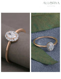 ALLORYA 0.38 Cttw Oval & Round Lab Grown White Diamond Halo Engagement Ring for Her in 10K Solid Rose Gold Size 6.5