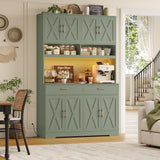 HOSTACK 75" Tall Kitchen Pantry Storage Cabinet, 45" W Hutch Cabinet, Green