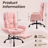 Furmax Big and Tall Office Chair, Criss Cross Legged Chair Wide Seat, Ergonomic Executive Desk Chair with Footrest, Teddy Fleece High Back Vanity Chair for Home Office, Pink