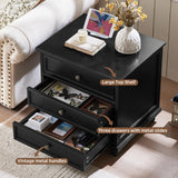 Joaxswe 24" Wide Farmhouse Night Stand Set of 2,Large End Table with 3 Drawers & Metal Handle,Wood Dresser for Bedroom Cabinet, Bed Side Table Chest of Drawers,Nightstand for Living Room,Closet,Black